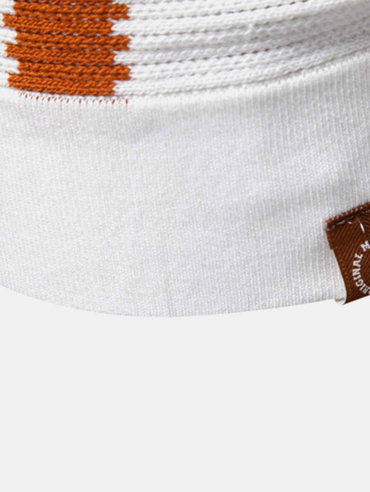 V-Neck Striped Knit Polo