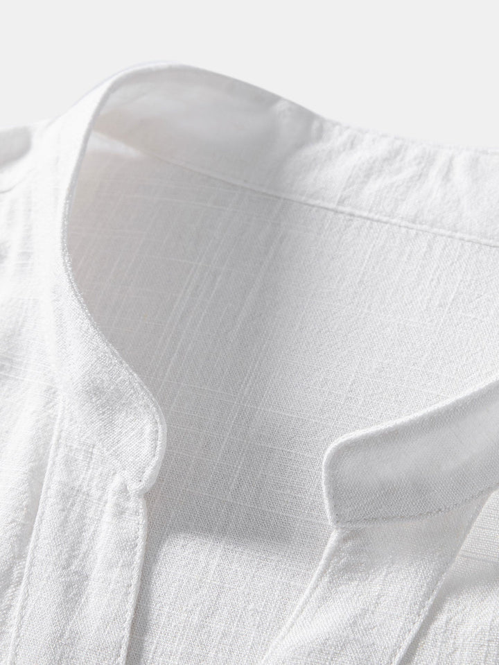 Linen and Rayon Short Sleeve V-Neck Shirt