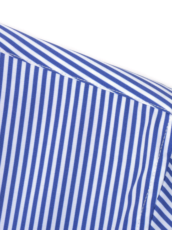 Long Sleeve Striped Shirt with Buttons & Elastic Waist Straight Pants