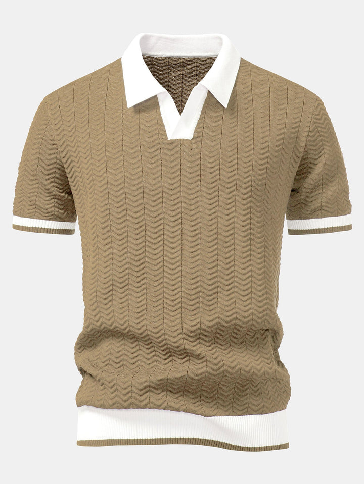 Textured Knit V-Neck Polo