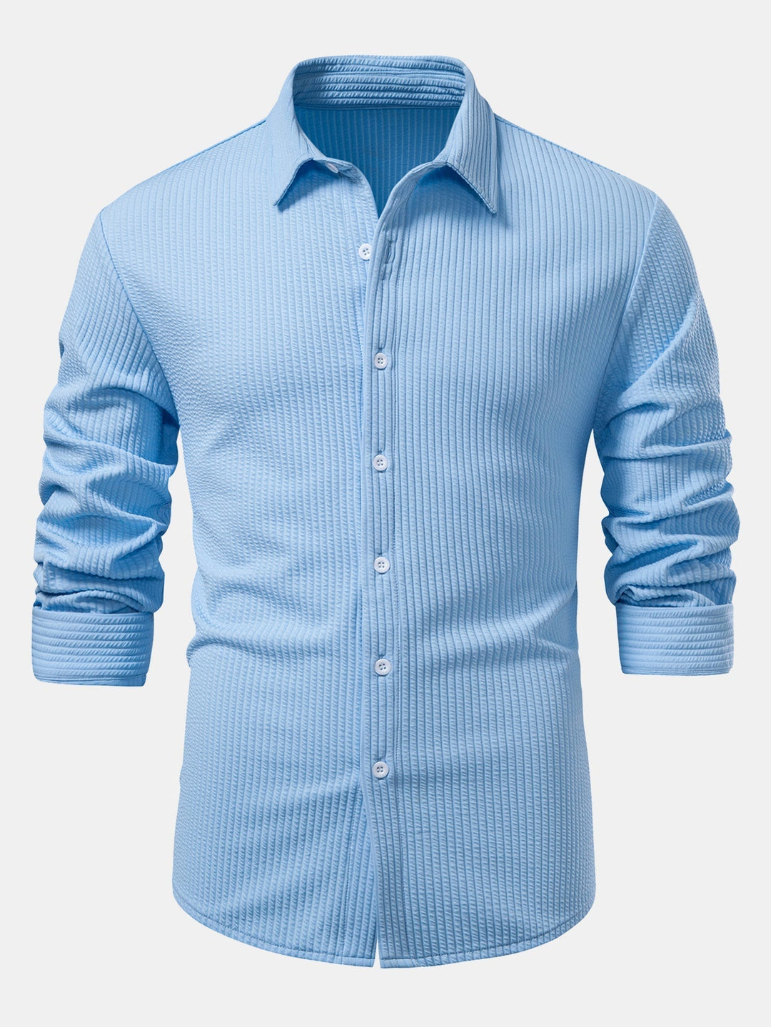 Ribbed Long Sleeve Muscle Fit Shirt, Buttoned & Ribbed Straight Leg Pants
