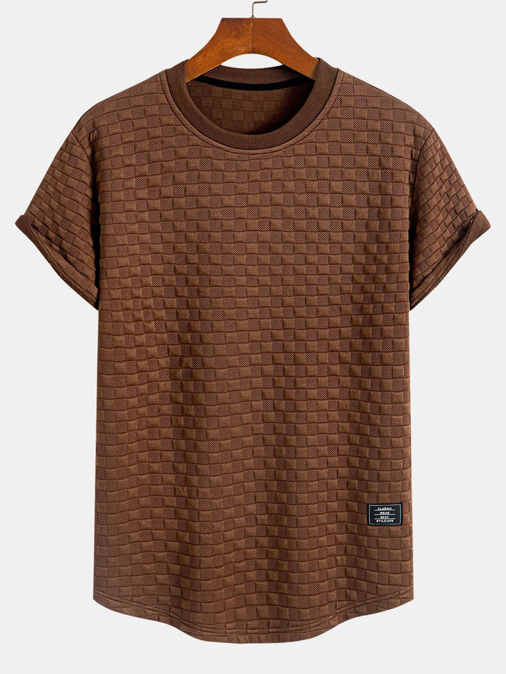 Checkered jacquard t-shirt with curved hem