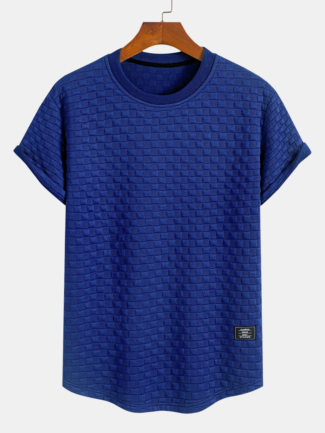 Checkered jacquard t-shirt with curved hem