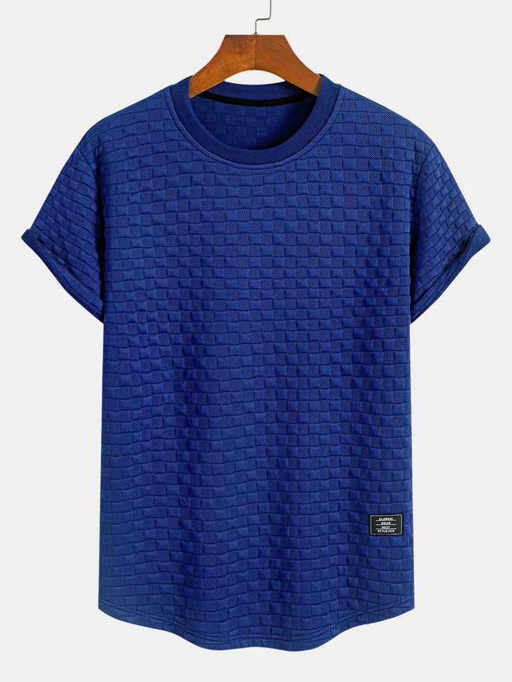 Checkered jacquard t-shirt with curved hem