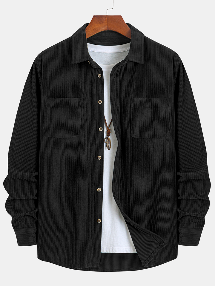 Long Sleeve Corduroy Shirt with Pocket and Buttons