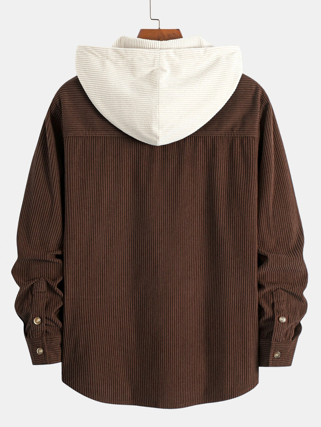 Contrast Corduroy Hooded Shirt with Long Sleeves
