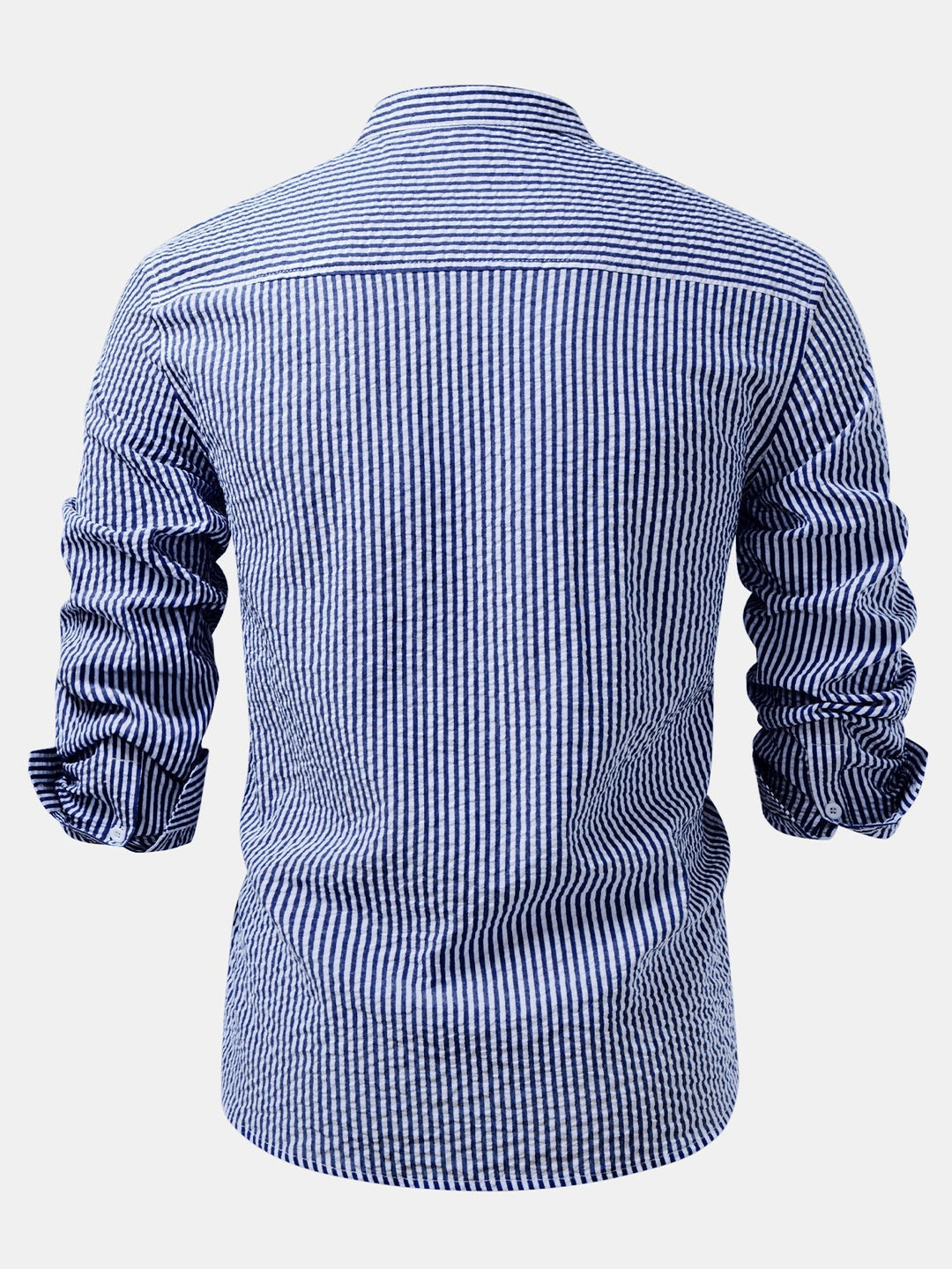 Striped Seersucker Shirt with Stand Collar