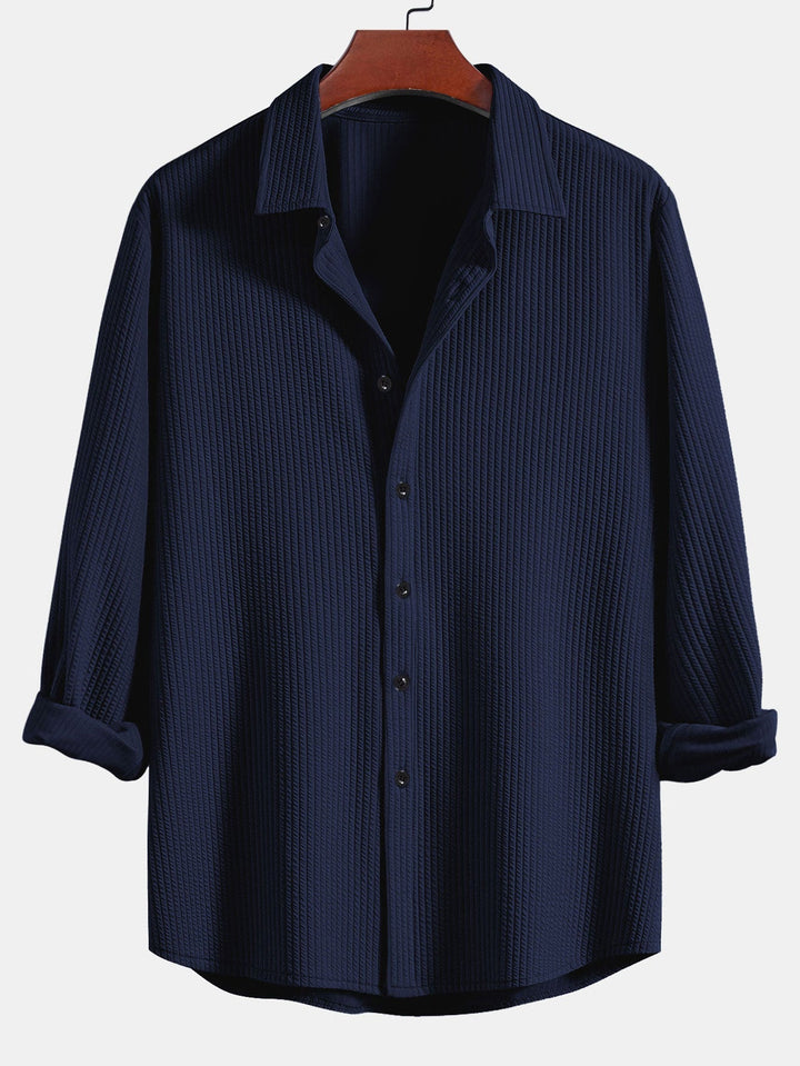 Ribbed Long Sleeve Muscle Fit Shirt, Button-Up & Ribbed Straight Leg Pants
