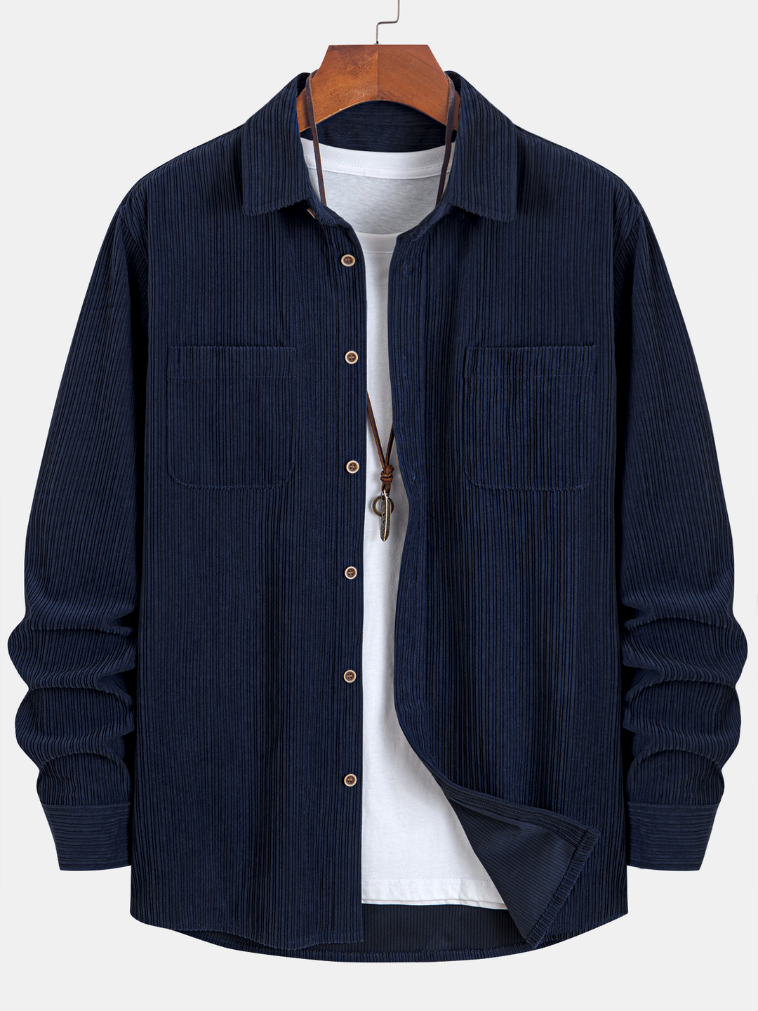 Long Sleeve Corduroy Shirt with Pocket and Buttons