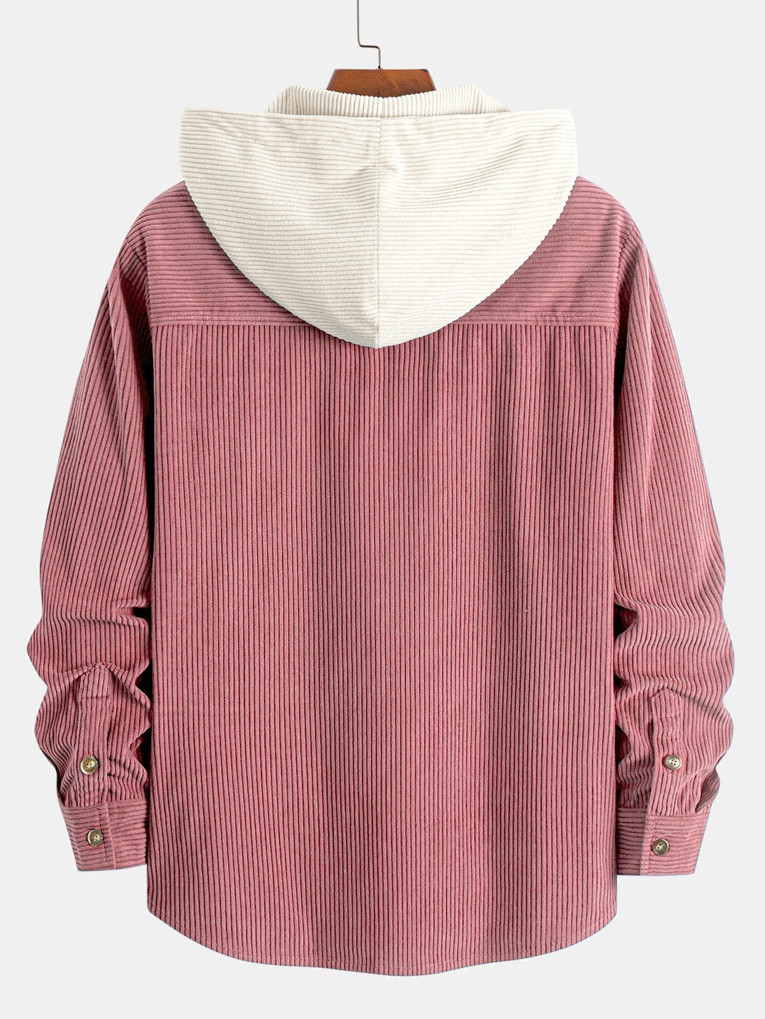 Contrast Corduroy Hooded Shirt with Long Sleeves