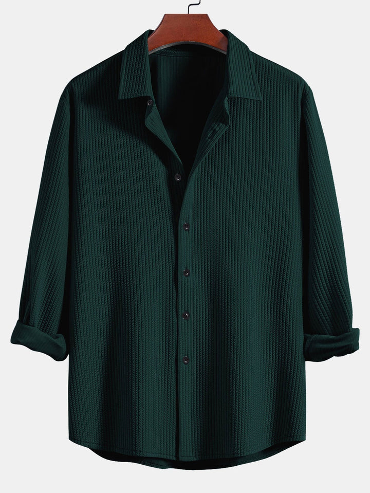 Ribbed Long Sleeve Muscle Fit Shirt, Button-Up & Ribbed Straight Leg Pants