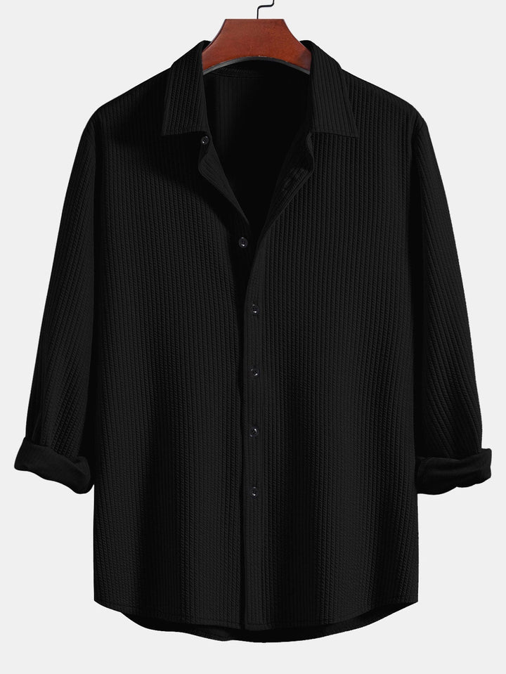 Ribbed Long Sleeve Muscle Fit Shirt, Button-Up & Ribbed Straight Leg Pants