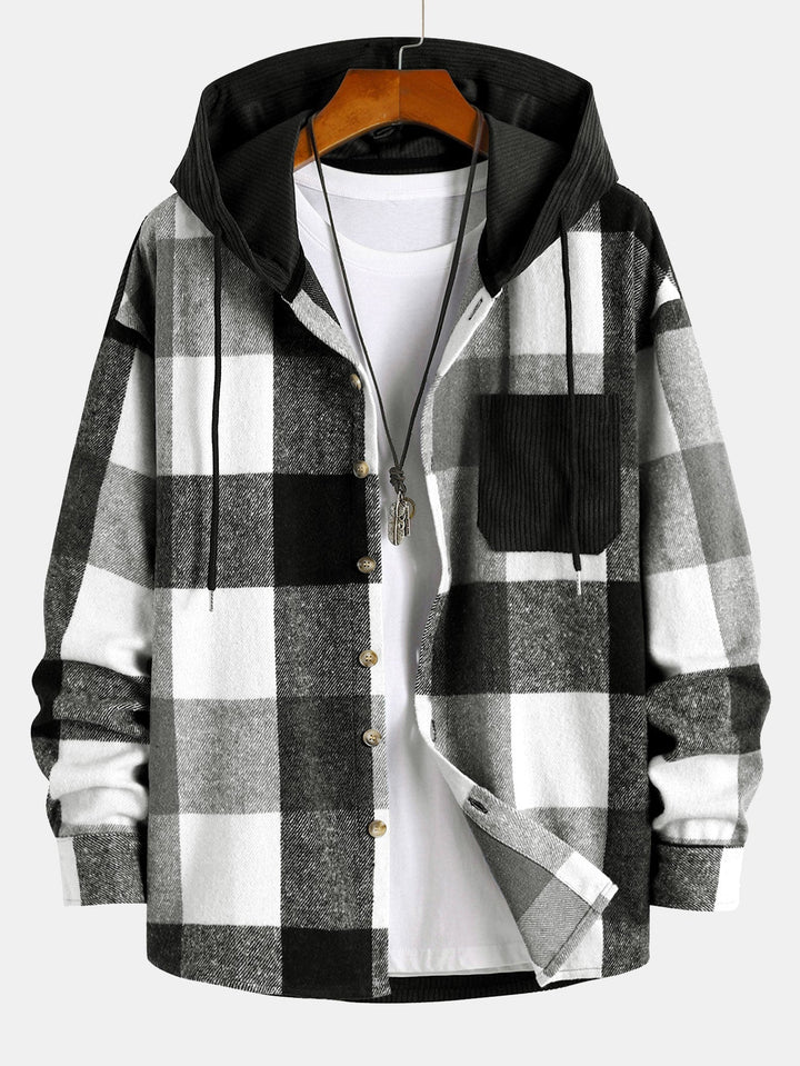 Flannel Patchwork Hoodie in Relaxed Fit & Straight Corduroy Pants
