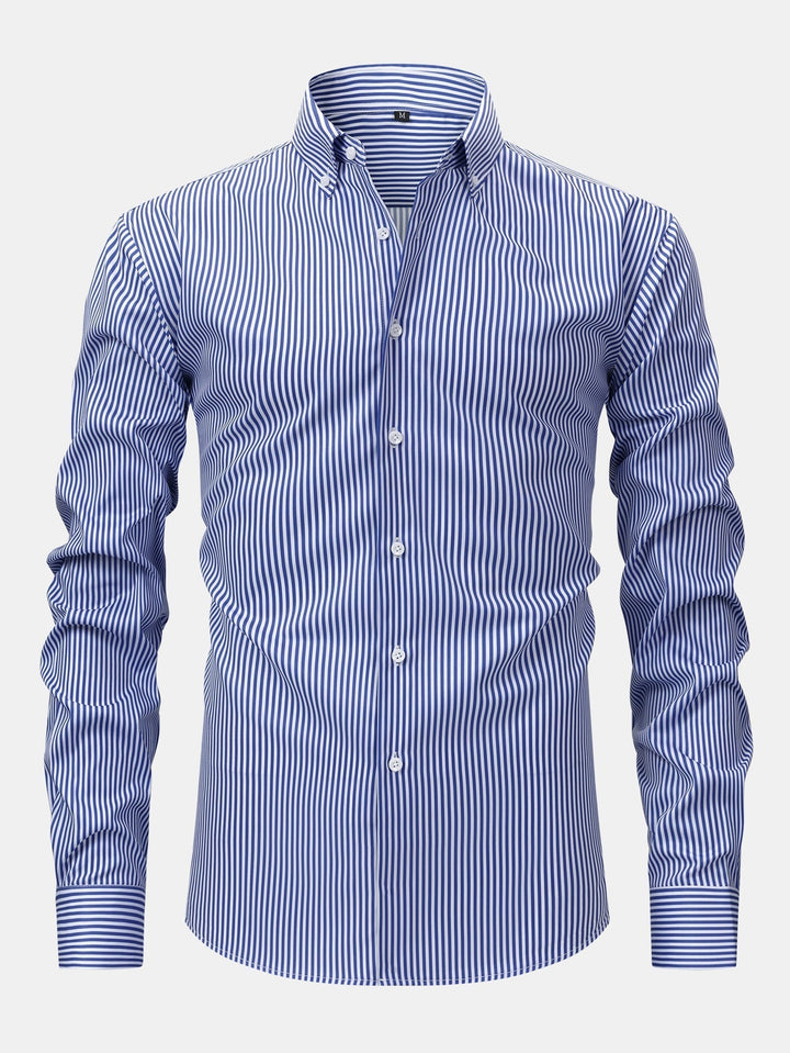 Long Sleeve Striped Shirt with Buttons & Elastic Waist Straight Pants