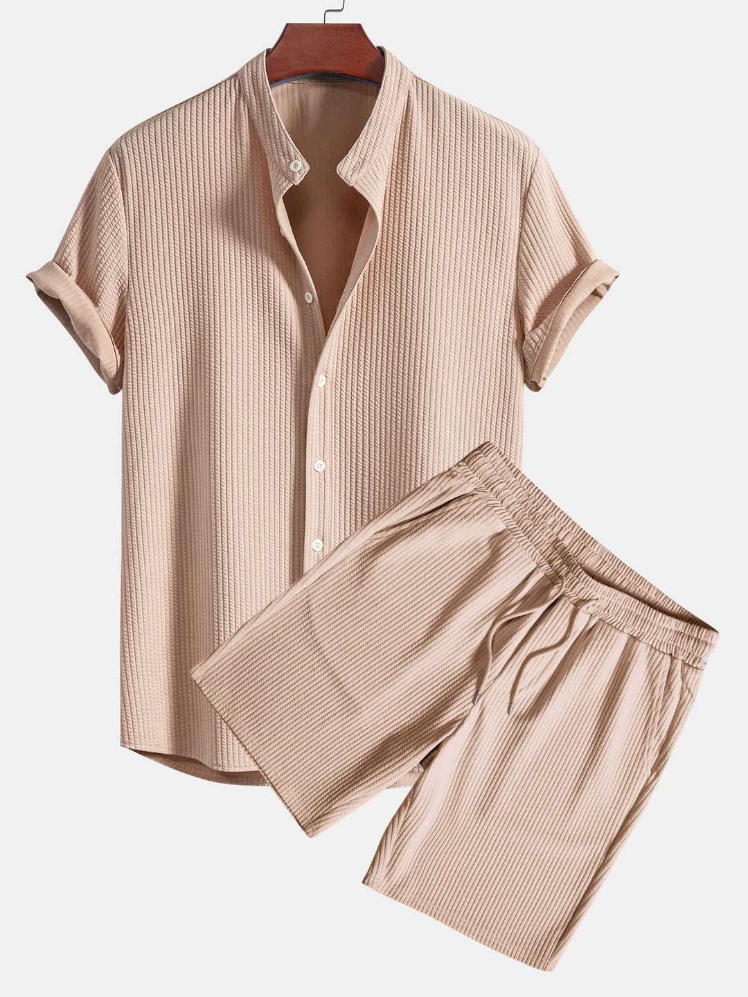 Muscle Ribbed Collar Shirt and Shorts