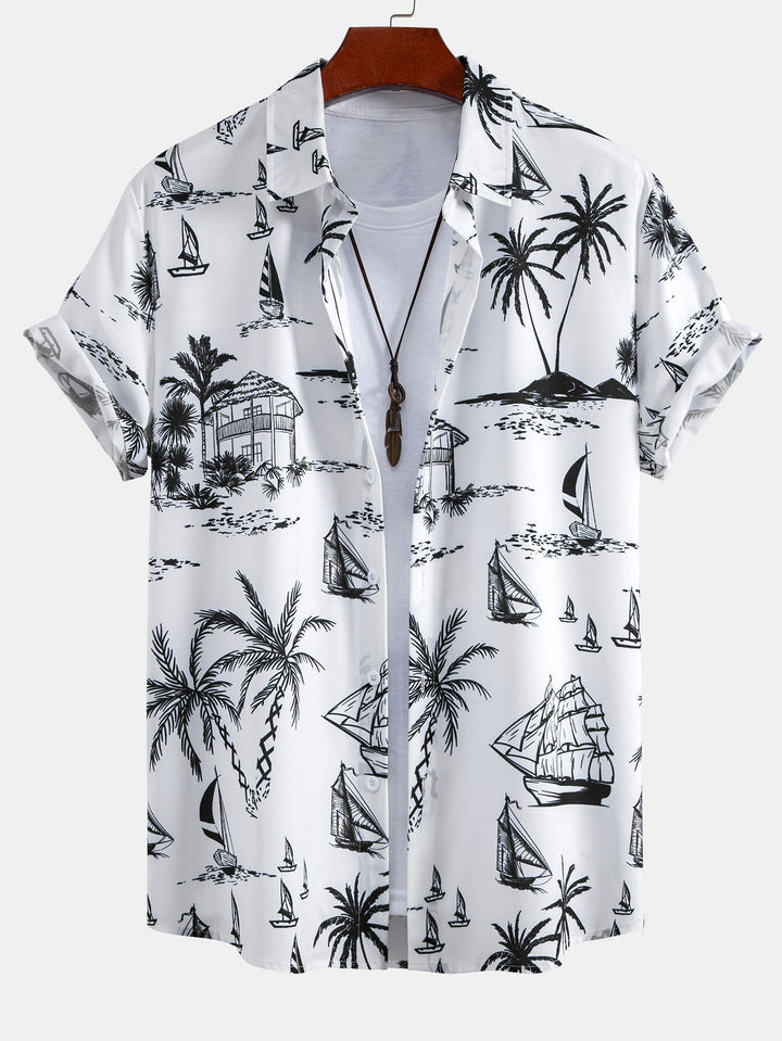 Island Sailing Print Button Up Shirts & Swim Shorts