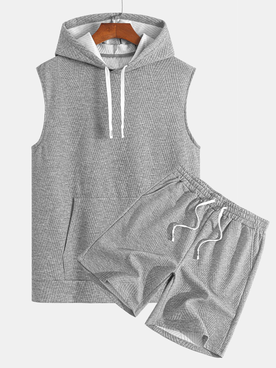 Sleeveless Hooded Sweatshirt in Striped Jacquard <tc>T-Shirt</tc> &amp; Shorts