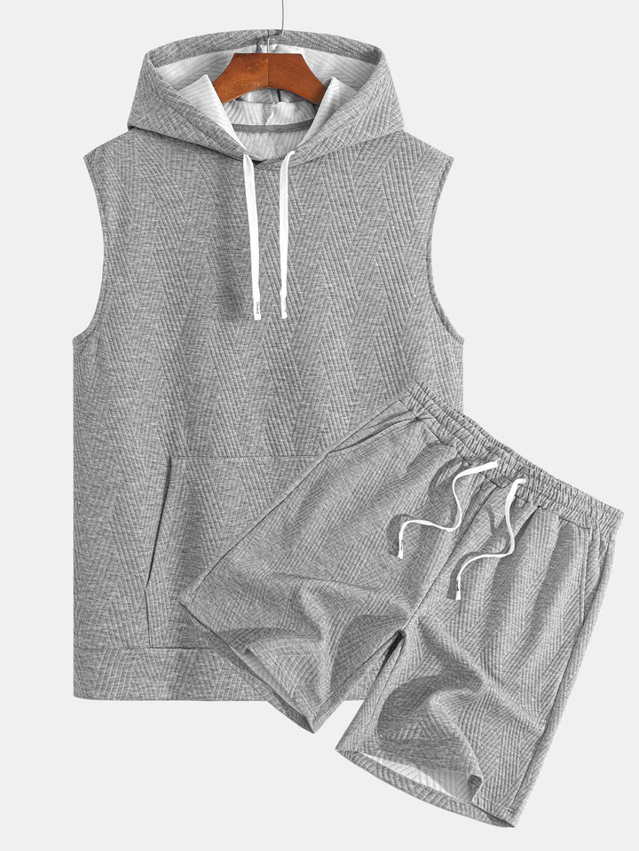Sleeveless Hooded Sweatshirt in Striped Jacquard <tc>T-Shirt</tc> &amp; Shorts