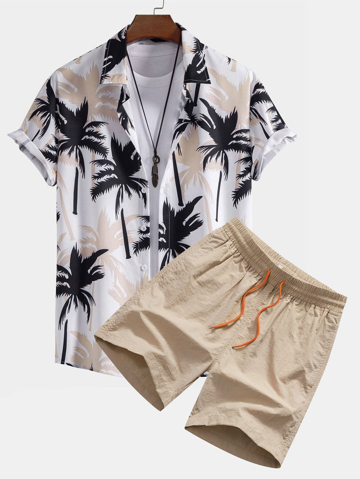 Palm Tree Printed Butt Up Shirts and Swim Shorts