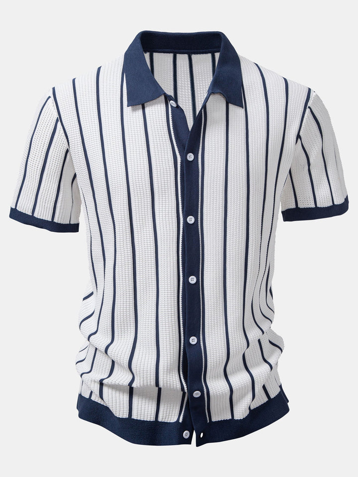 Striped Knit Button-Up Shirt