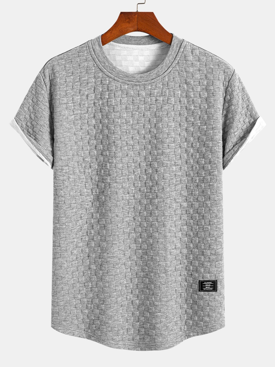 Checkered jacquard t-shirt with curved hem