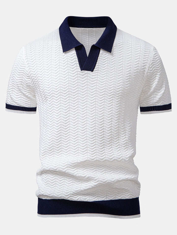 Textured Knit V-Neck Polo