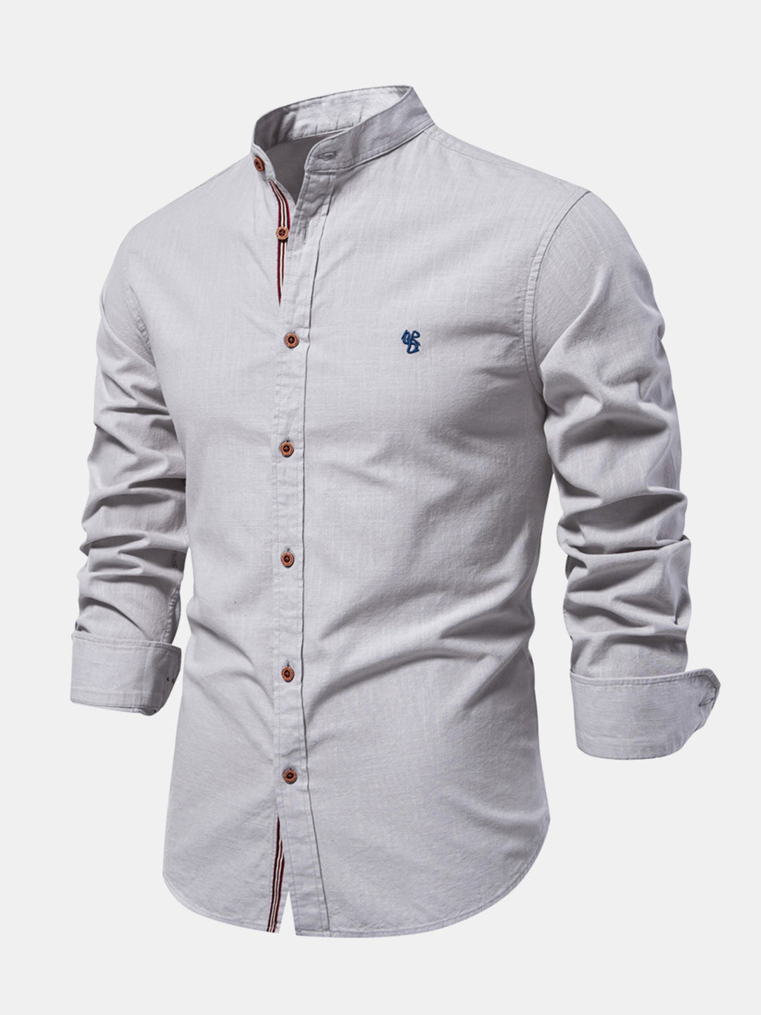 High Neck Linen Effect Long Sleeve Shirt