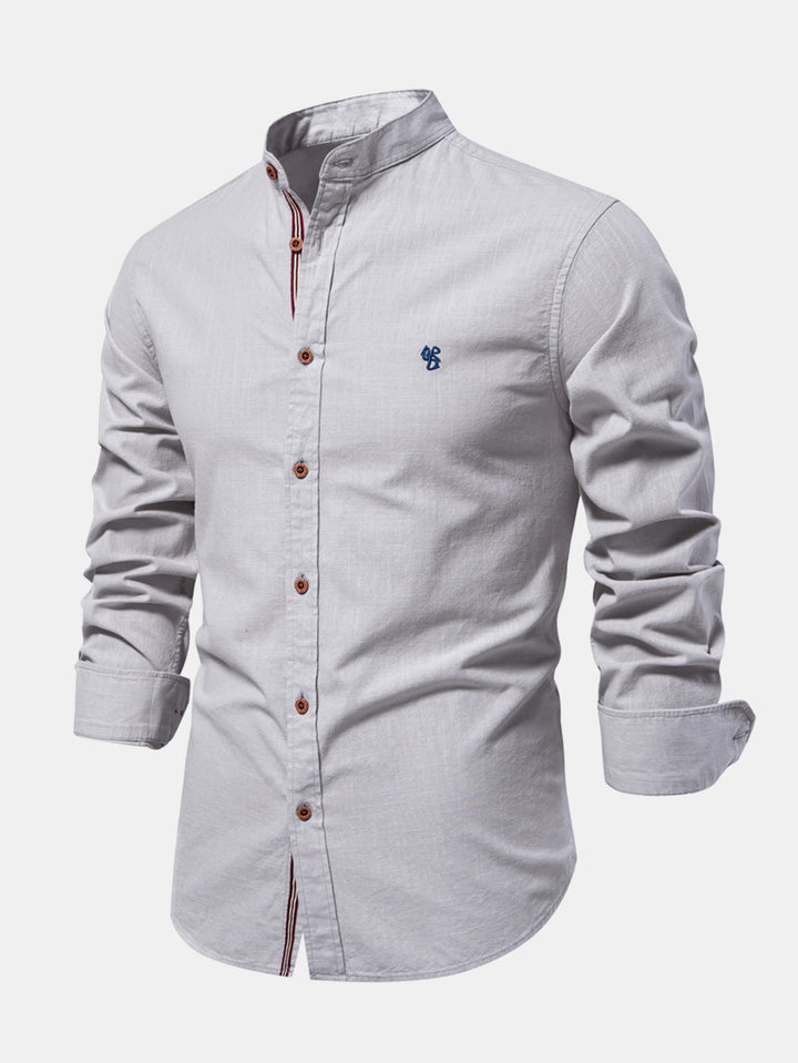 High Neck Linen Effect Long Sleeve Shirt