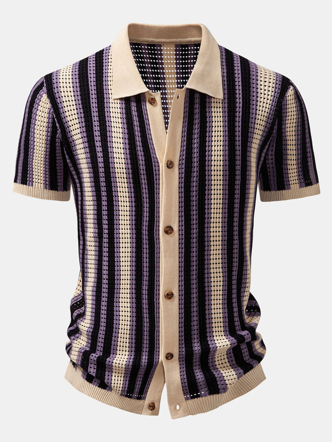 Striped Eyelet Crochet Shirt