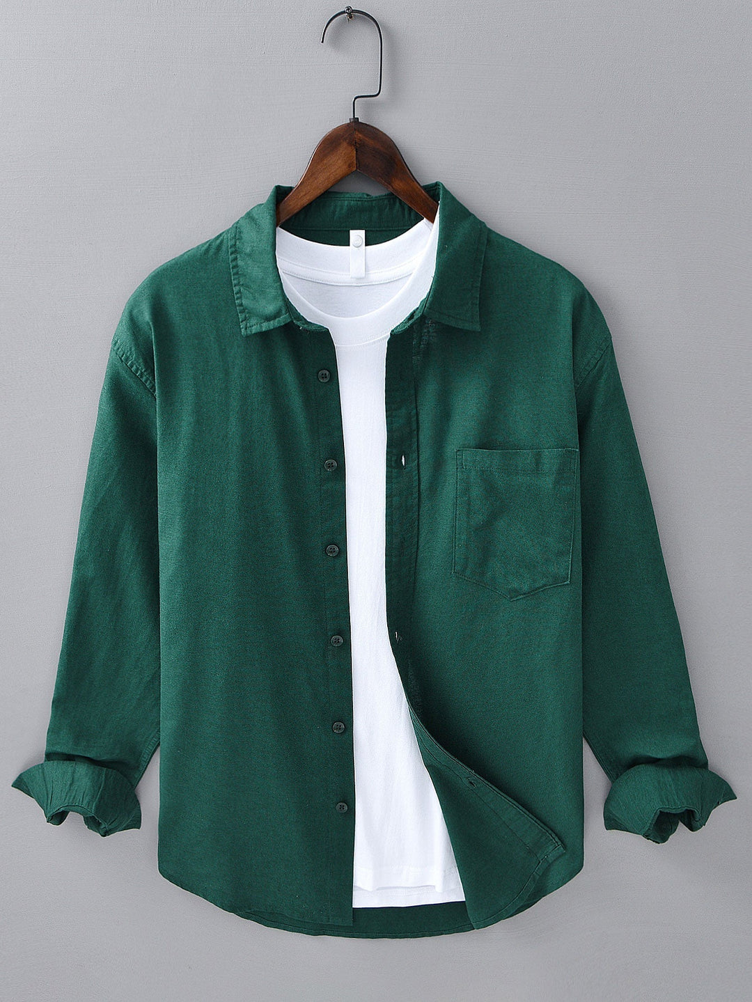 Long Sleeve Linen and Cotton Shirt with Pocket & Straight Leg Linen Pants
