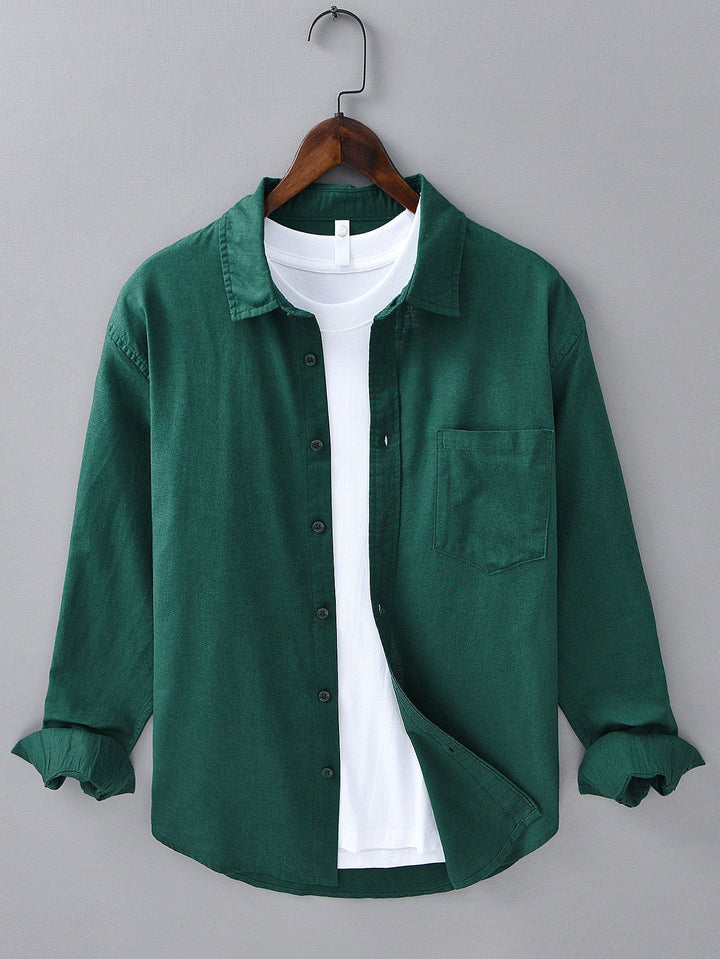 Long Sleeve Linen and Cotton Shirt with Pocket & Straight Leg Linen Pants