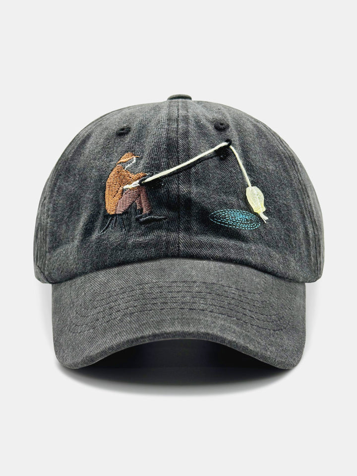 Washed Embroidered Interactive Fishing Baseball Cap