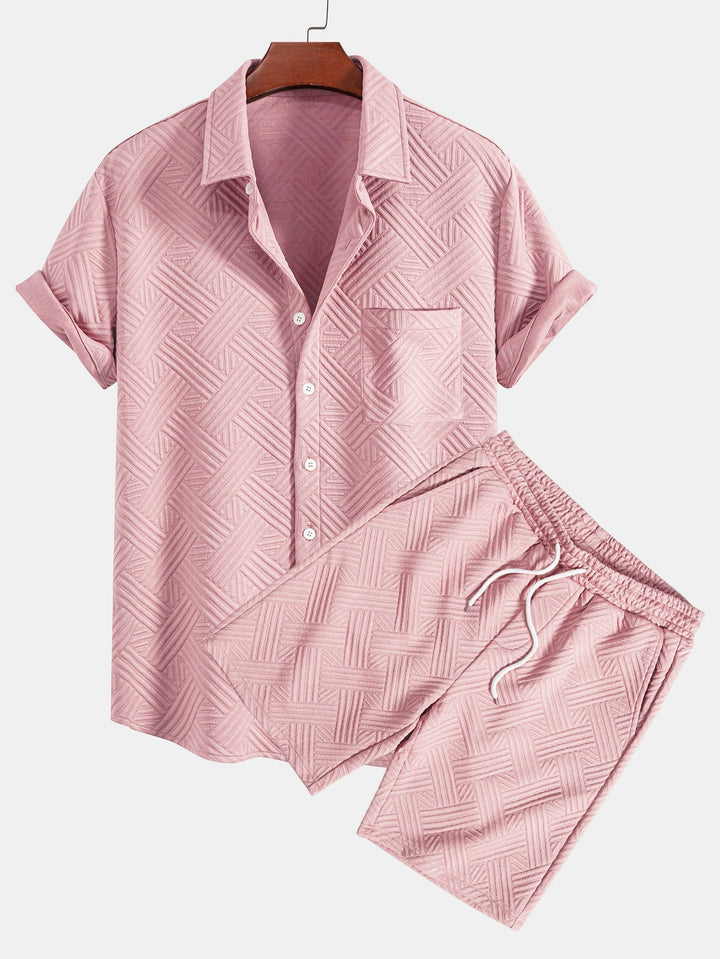 Striped Jacquard Button-Up Shirt & Drawstring Shorts