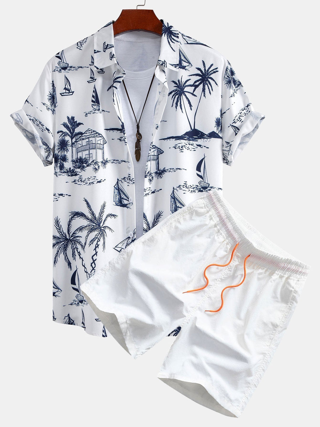 Island Sailing Print Button Up Shirts & Swim Shorts