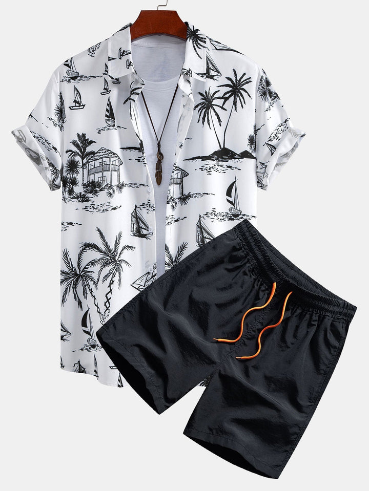 Island Sailing Print Button Up Shirts & Swim Shorts