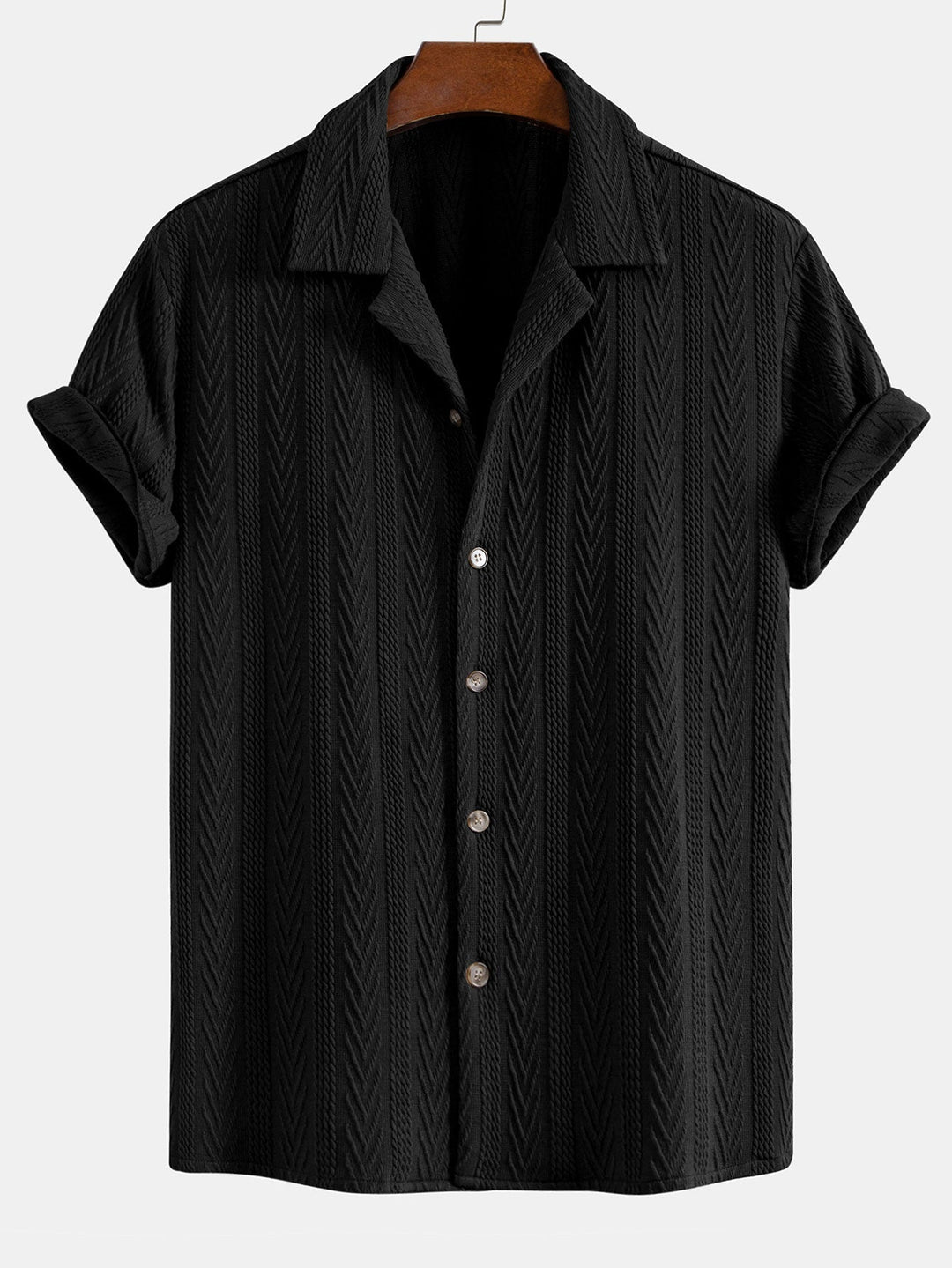 Textured Jacquard Cuban Collar Shirt & Textured Straight Leg Pants