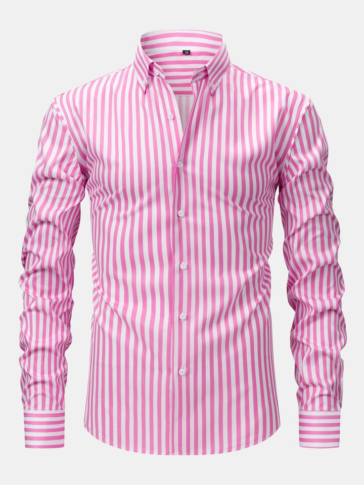 Long Sleeve Striped Shirt with Buttons & Slim Fit Tapered Pants