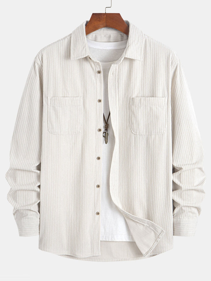 Long Sleeve Corduroy Shirt with Pocket and Buttons