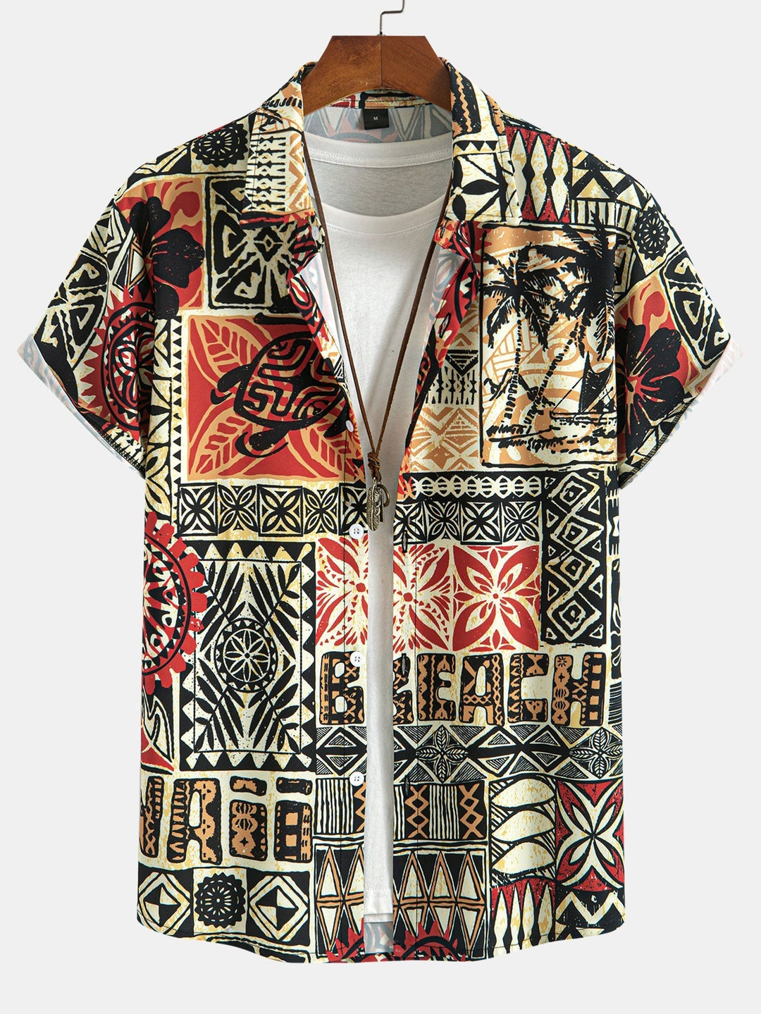 Palm Tree Turtle Geometry to Print Button Shirt Up & Swim Shorts