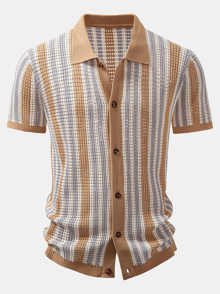 Striped Eyelet Crochet Shirt