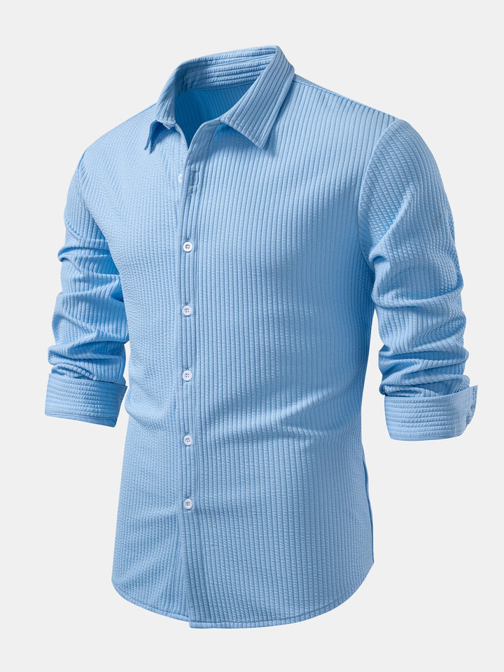 Ribbed Long Sleeve Muscle Fit Shirt with Buttons