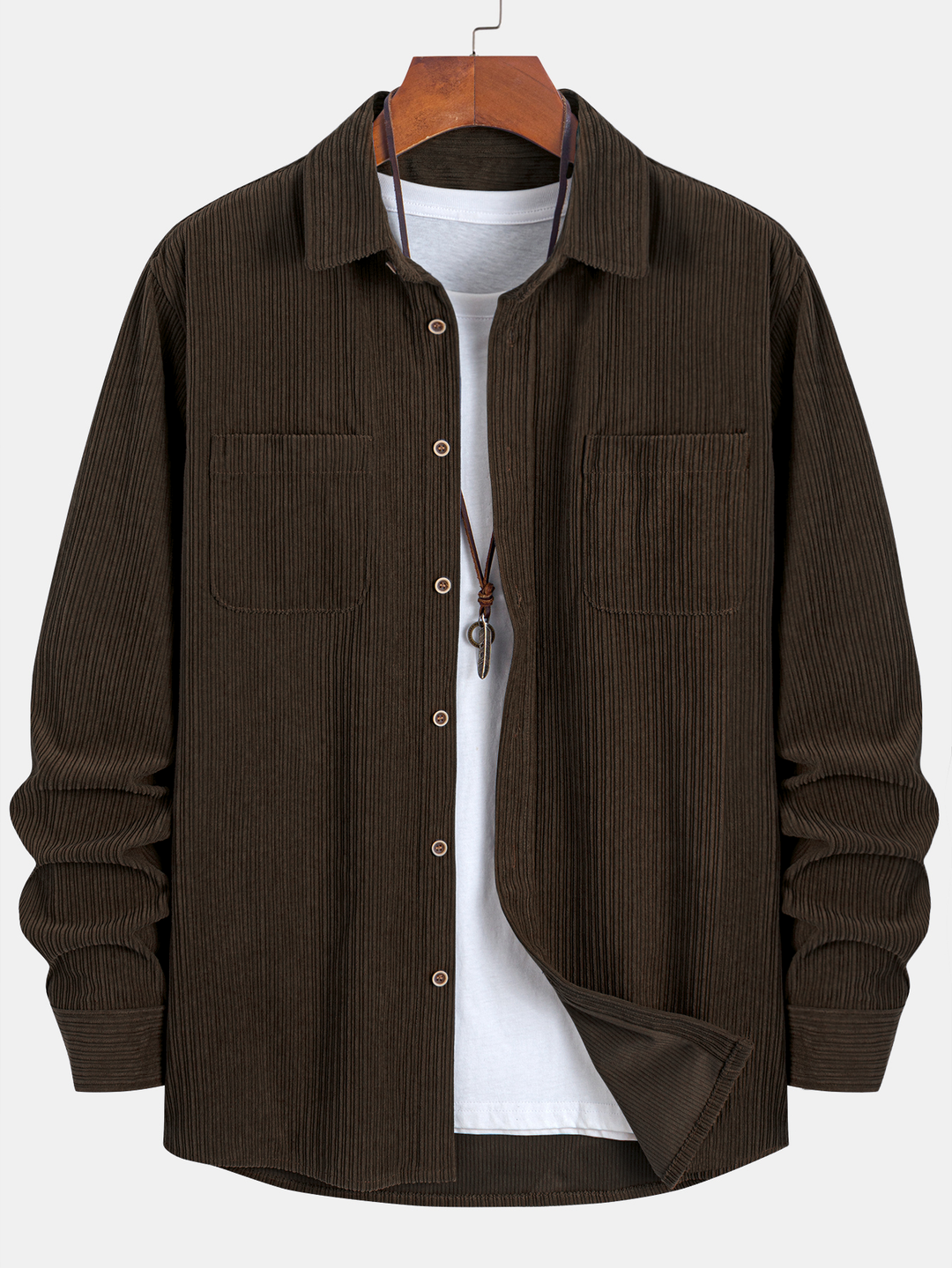 Long Sleeve Corduroy Shirt with Pocket and Buttons