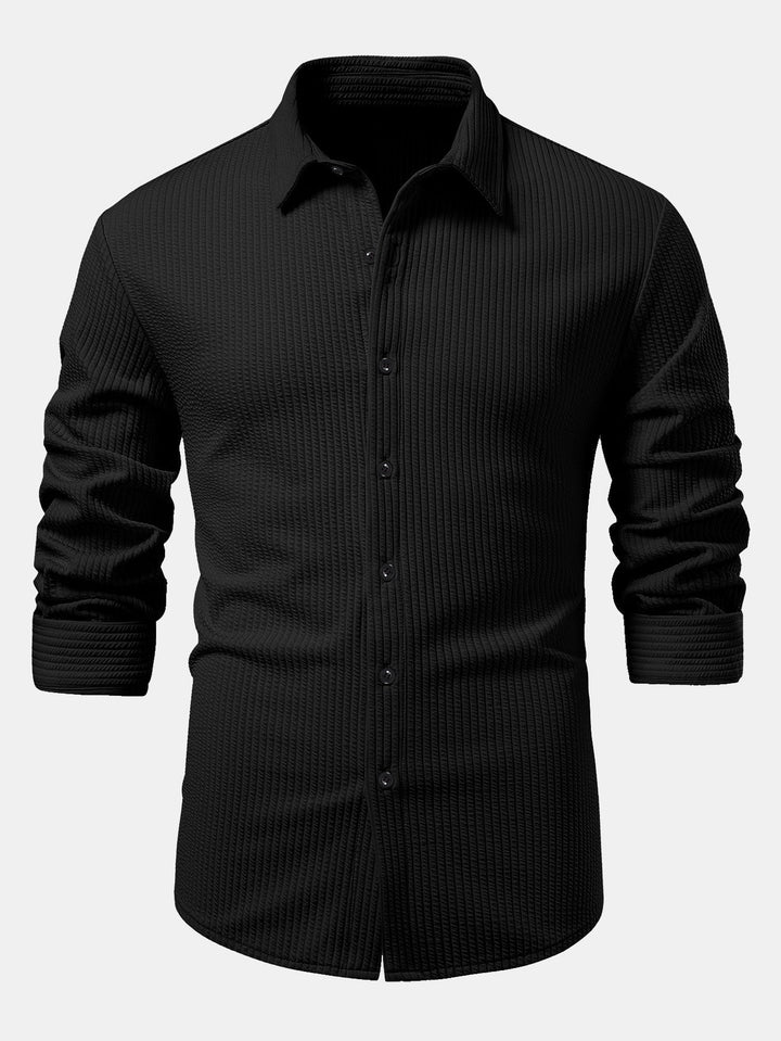 Ribbed Long Sleeve Muscle Fit Shirt with Buttons