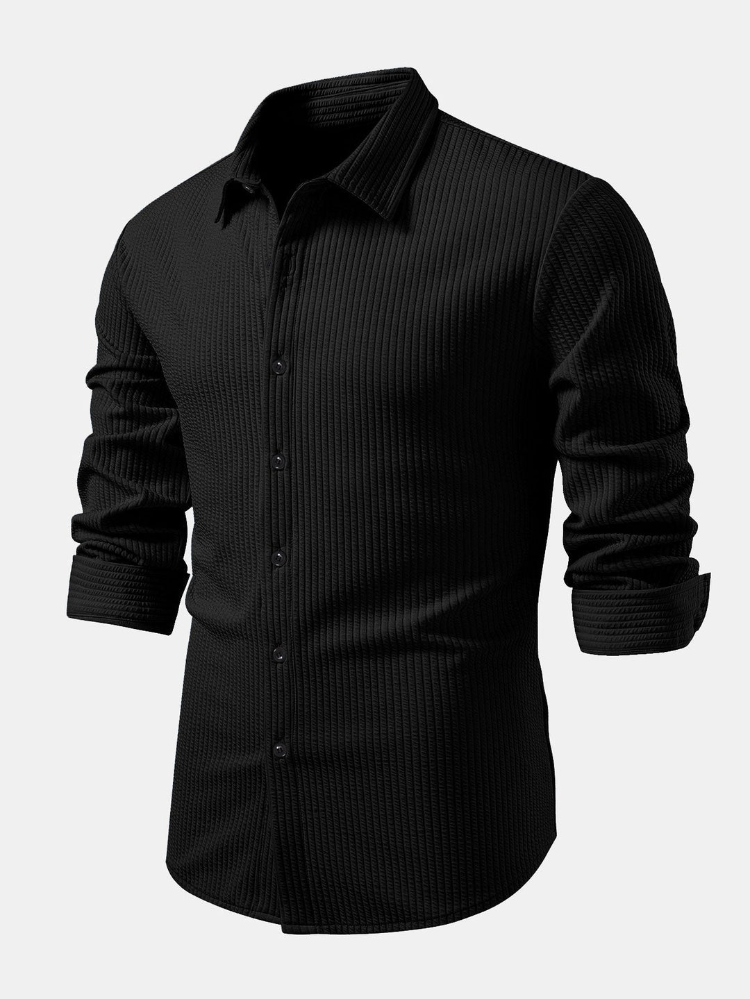 Ribbed Long Sleeve Muscle Fit Shirt with Buttons
