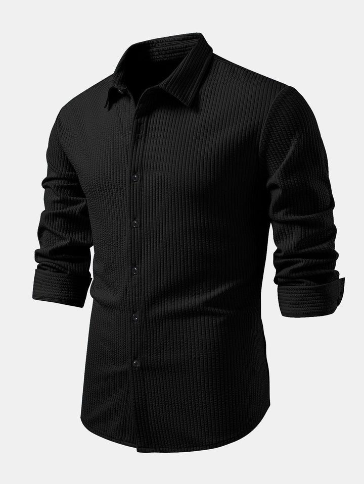Ribbed Long Sleeve Muscle Fit Shirt with Buttons