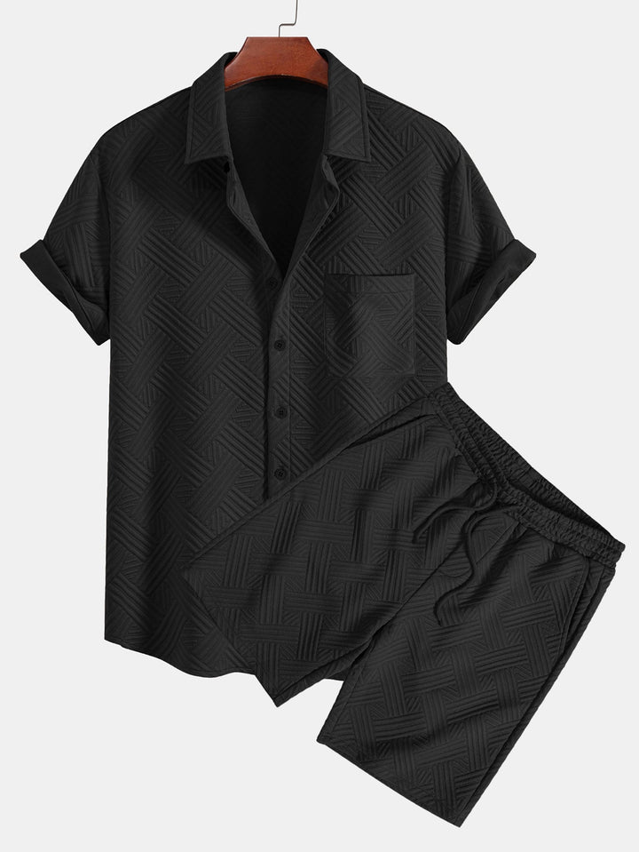 Striped Jacquard Button-Up Shirt & Drawstring Shorts