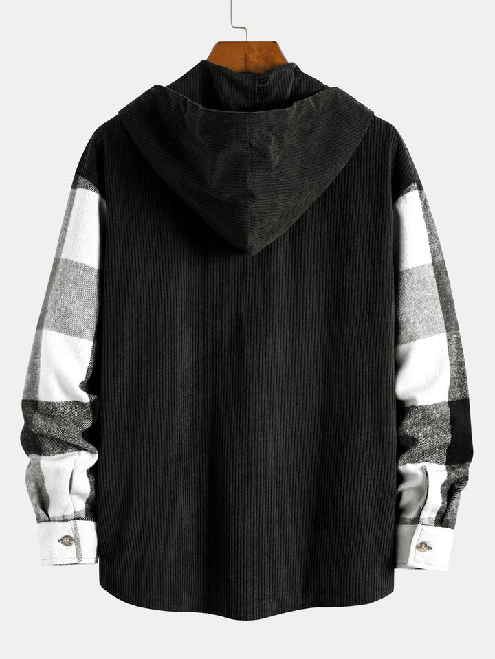 Flannel Patchwork Hoodie in Relaxed Fit & Straight Corduroy Pants