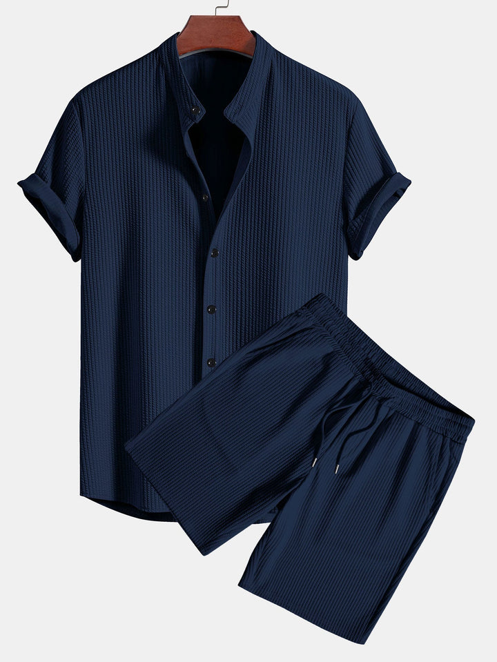 Muscle Ribbed Collar Shirt and Shorts