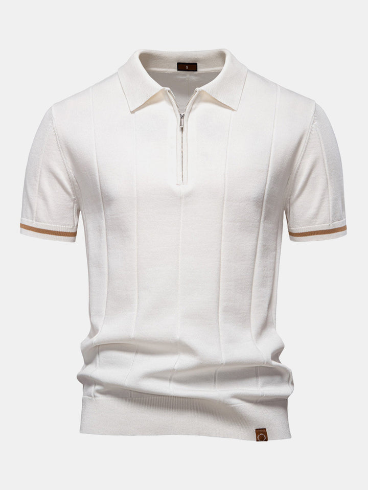 Knitted Polo with Zipper and Contrast Trim