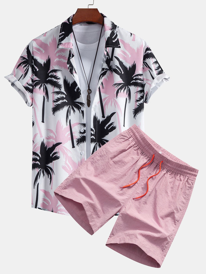Palm Tree Printed Butt Up Shirts and Swim Shorts